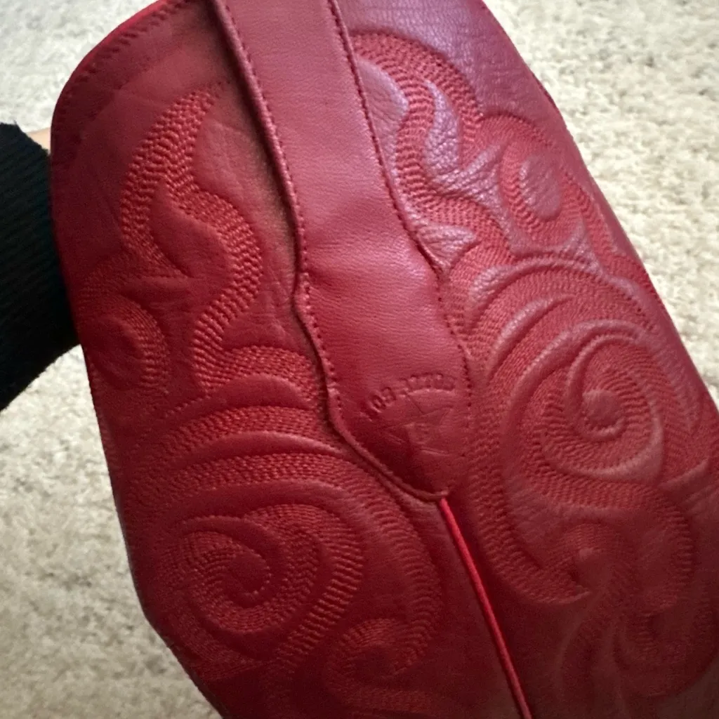 Vintage Los Altos Leather Ostrich Cowboy Boots Size 8.5M 9.5W in Red - Image 6