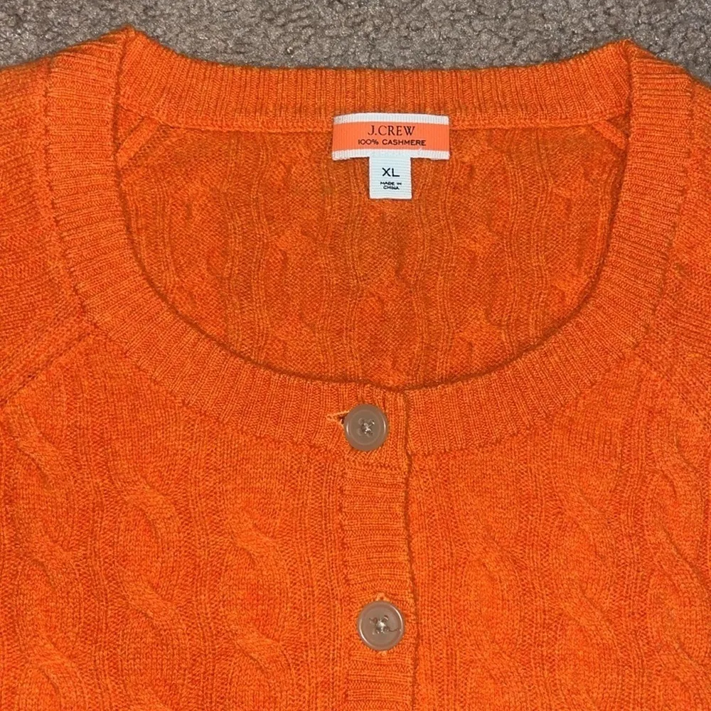 J. Crew Cashmere Cable-Knit Henley Short Sleeve Sweater Heather Pumpkin‎ XL - Image 5