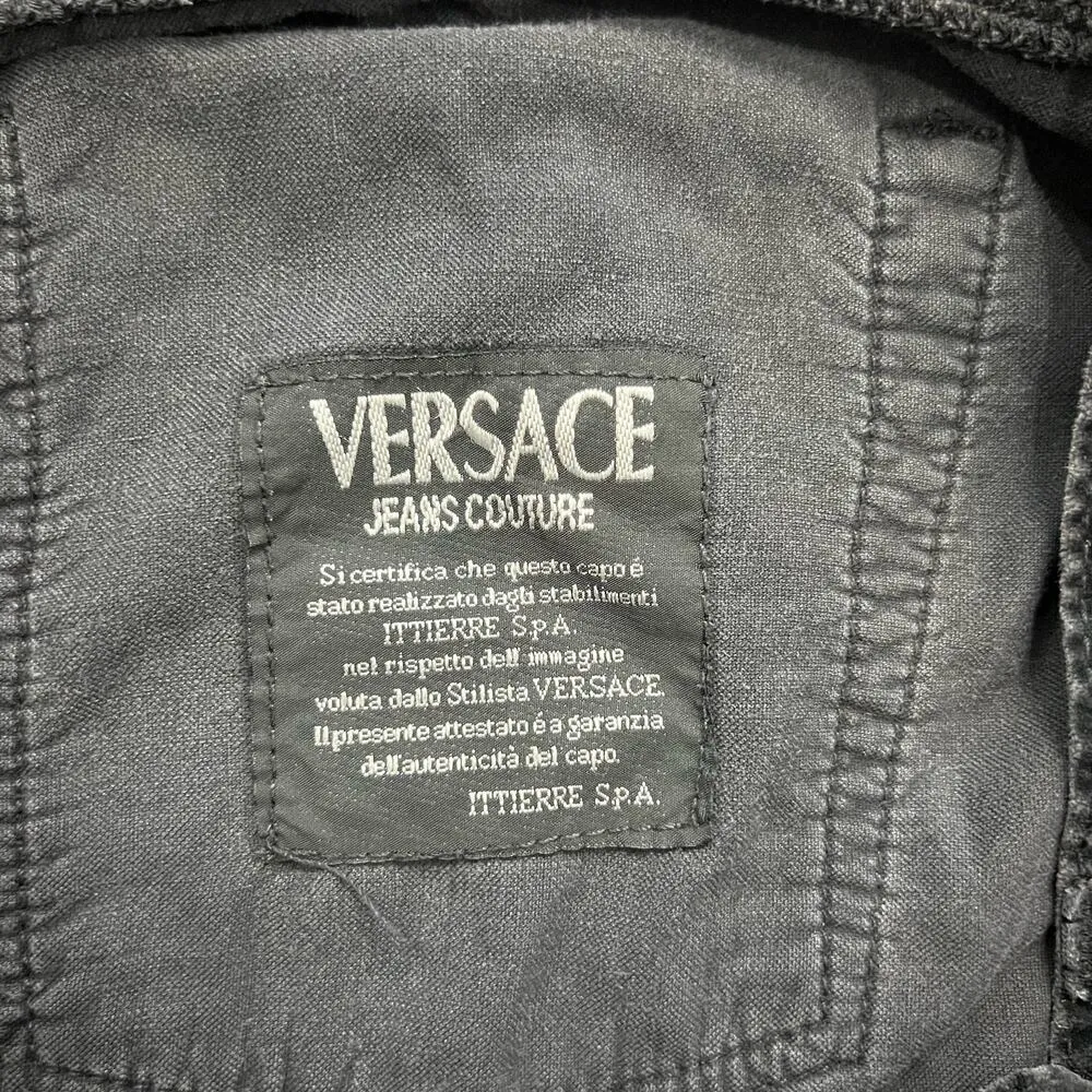 Vintage Versace Jeans Couture Charcoal Gray Velvet Tapered Jeans size 31 / 44 - Image 12