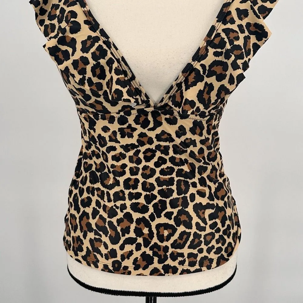 Leopard‎ Ruffle V Neck Tummy Control Tank Swimsuit Size Medium - Image 6