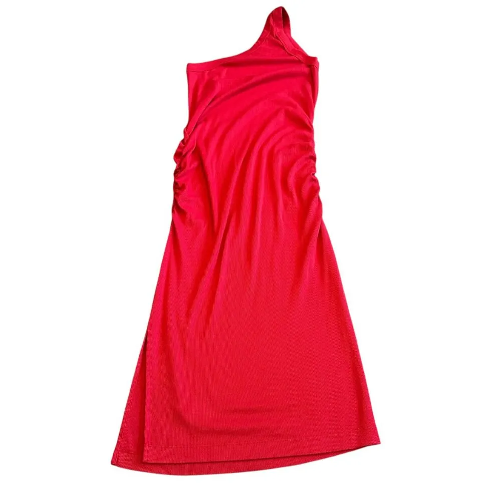 Michael Stars Evereve One Shoulder Stretch Dress Red Ribbed Ruching Size XL - Image 8