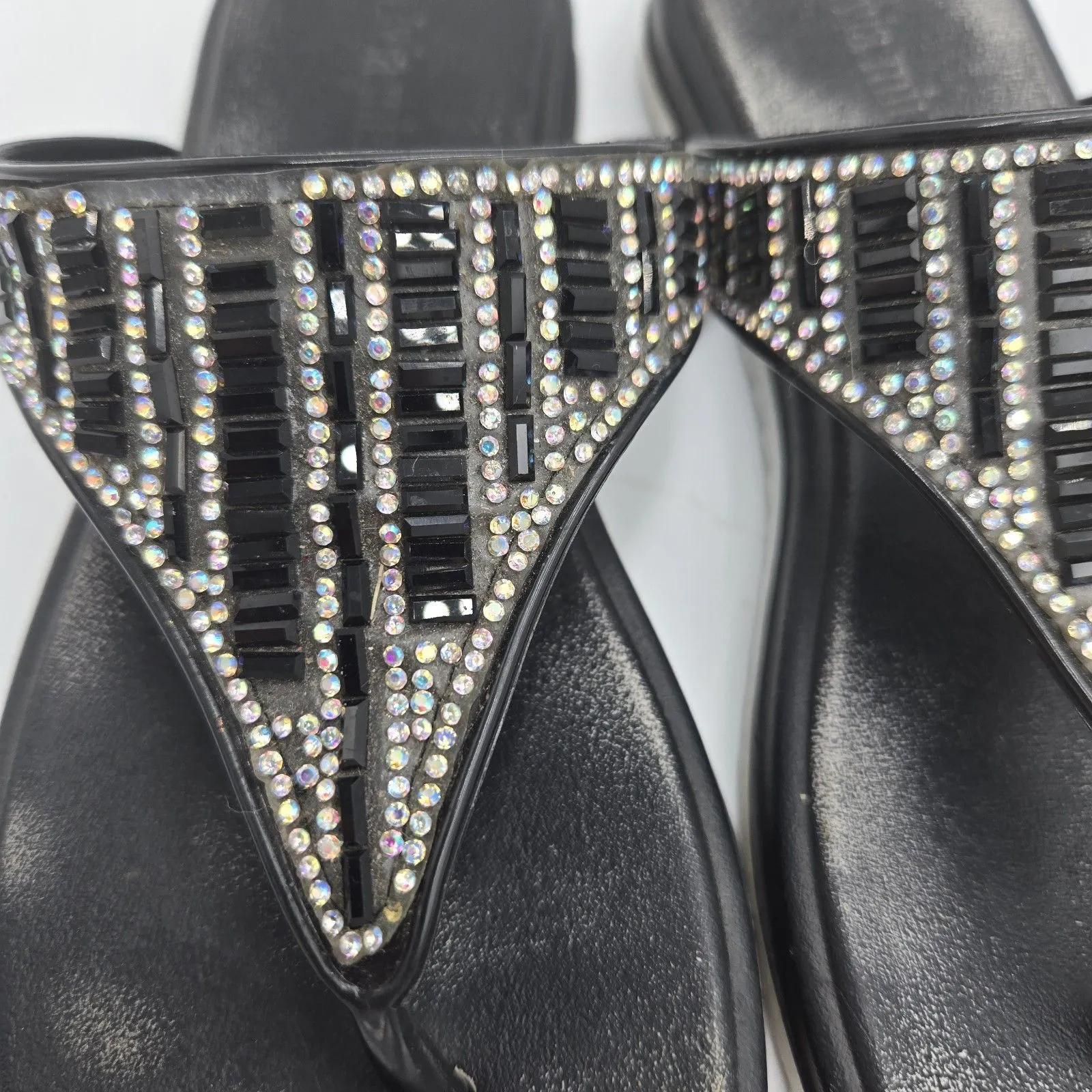 Olivia Miller Flip Flops Black Rhinestone Sandals Womens US 7 Thong Sparkle Glam - Image 5