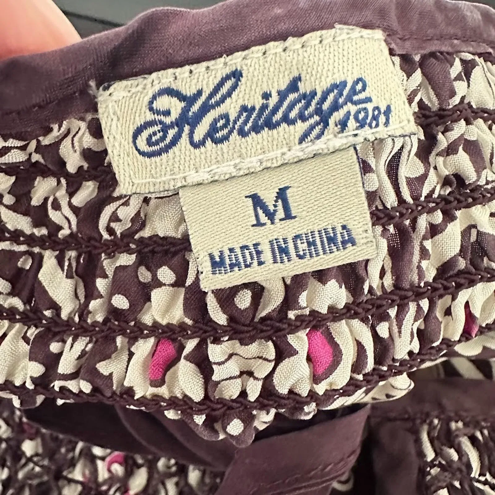 Heritage 1981 Purple Pink 100% Silk Smocked Top Blouse Size M Hippie Flowy Boho - Image 6