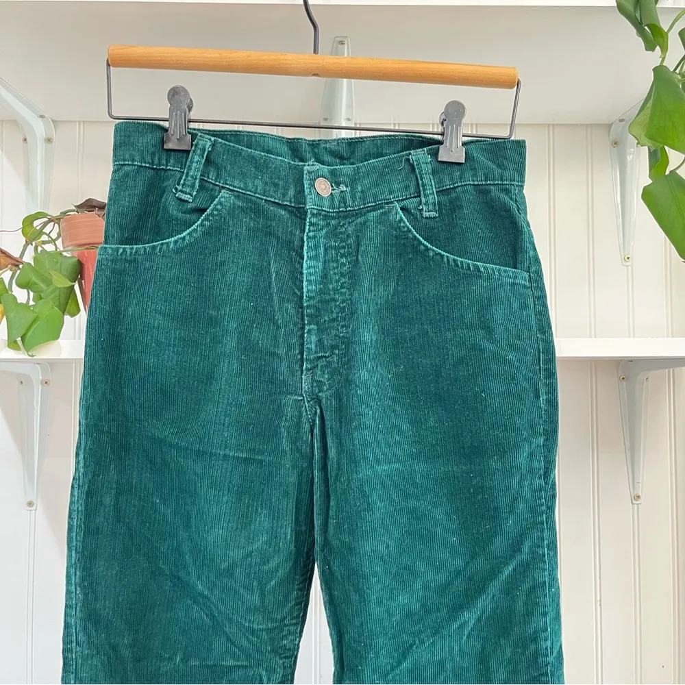 Levi’s Vintage 60s 70s White Tab Green Corduroy Flare Bell Bottom Jeans 28x31 - Image 11