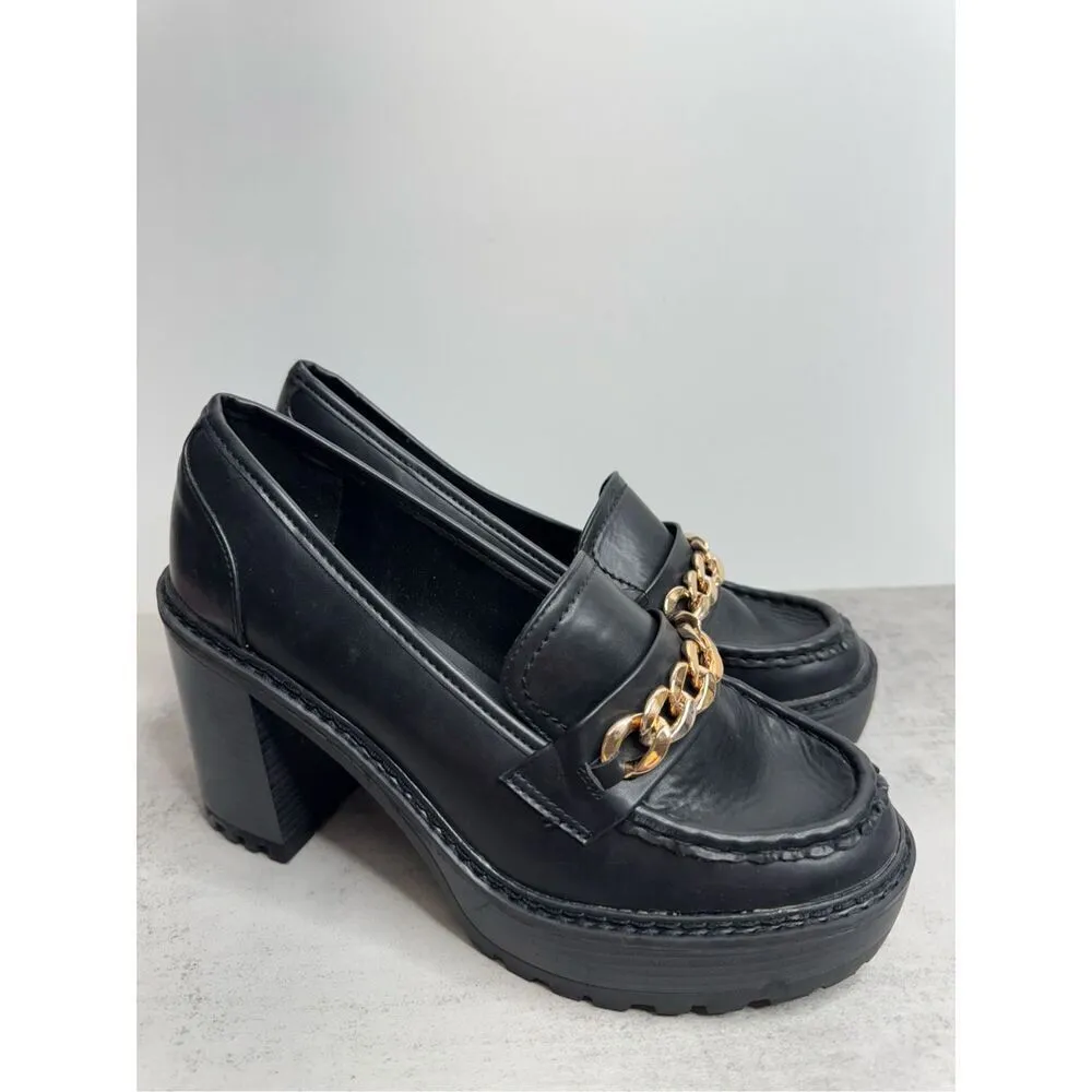 New York & Company Heeled Loafers Size 10 Black Block Heel Retro Rubber Platform - Image 2