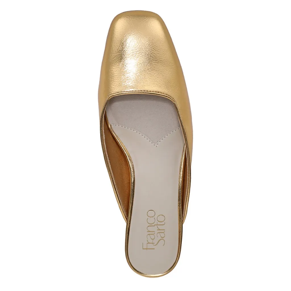 NEW Franco Sarto Women's Dayla Square Toe Block Heel Mules Gold Faux Leather - Image 6