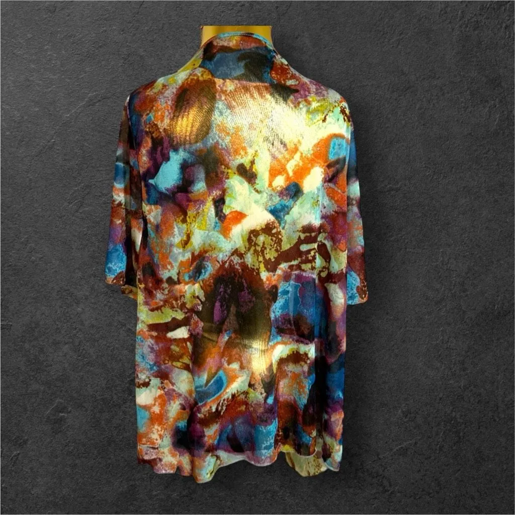 Vintage Y2K Maurices Sheer Watercolor Open Front Flowy Kimono Sweater sz 2X Boho - Image 4