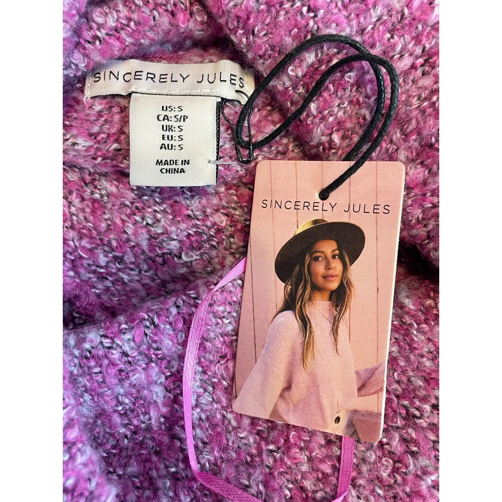 Sincerely Jules Sweater Small Pink Cowl Neck Cozy Slouchy Wide Sleeves Boho NWT - Image 4