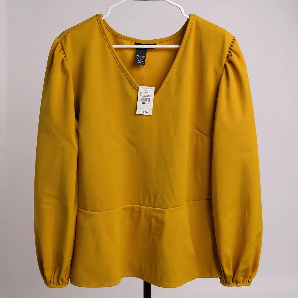 Ashley Stewart Mustard Long Sleeve Peplum Top - Image 3