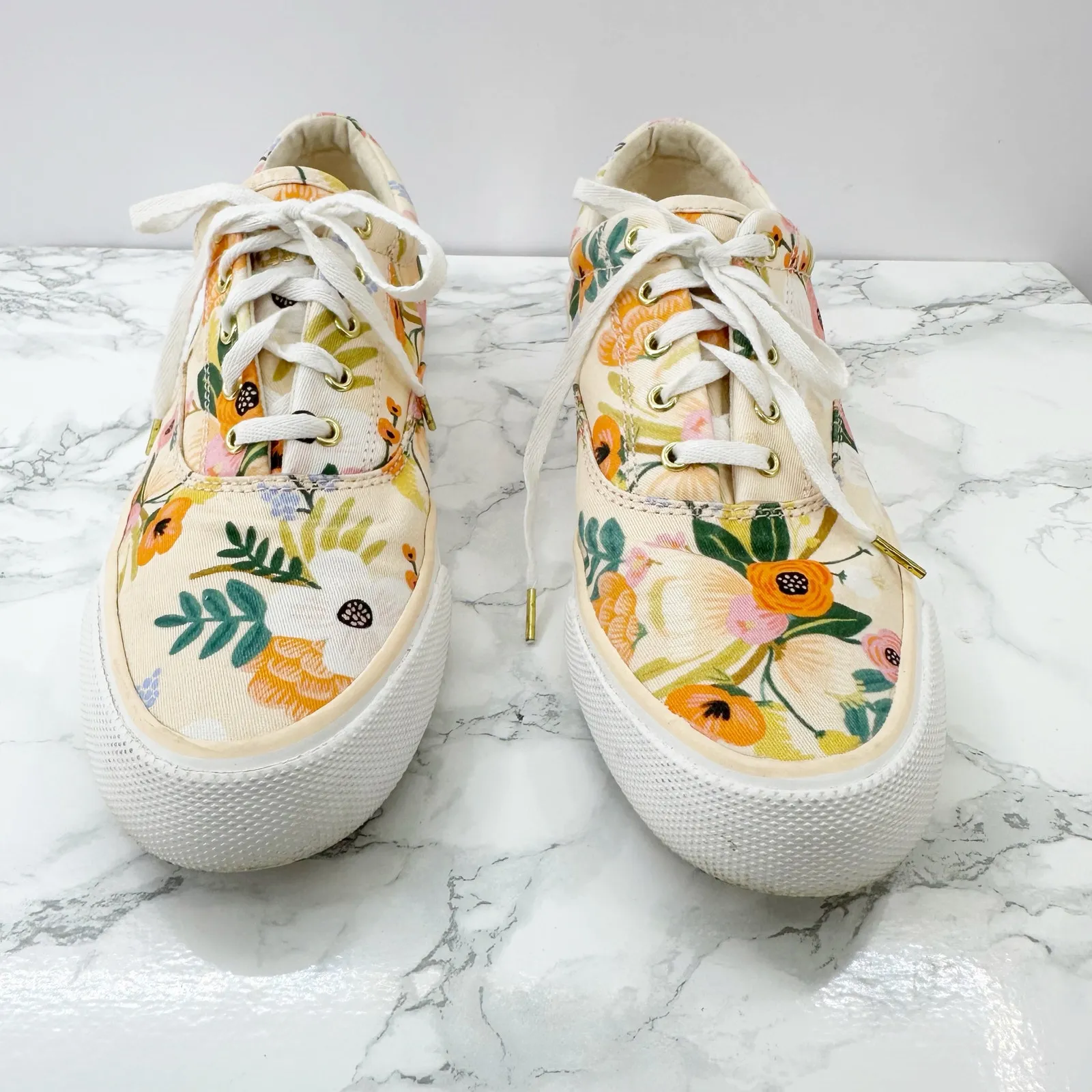 Keds x Rifle Paper‎ Co Anchor Lively Peach Floral Lace Up Sneaker Womens 7 Orange - Image 2