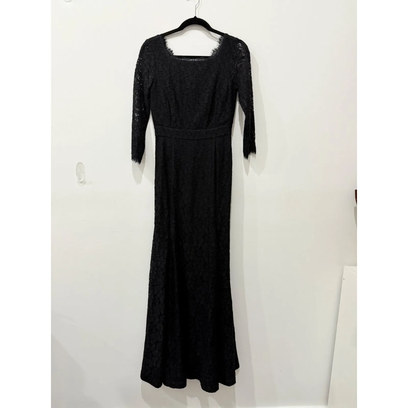 Diane von Furstenberg Zarita 3/4 Sleeve Empire Waist Lace Long Gown Black Size 2 - Image 2