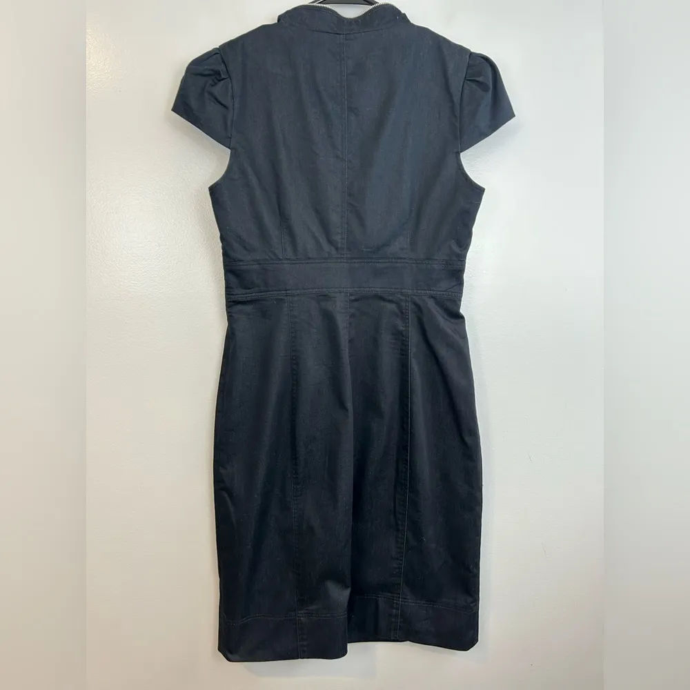 London Times Dark Denim Zipper Ruffle Neck Sheath Dress Size 6 - Image 8