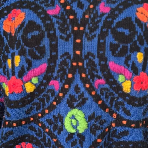 Vintage Western Connection Knit Sweater Boho Cowgirl Floral Statement Medium Blue - Image 4