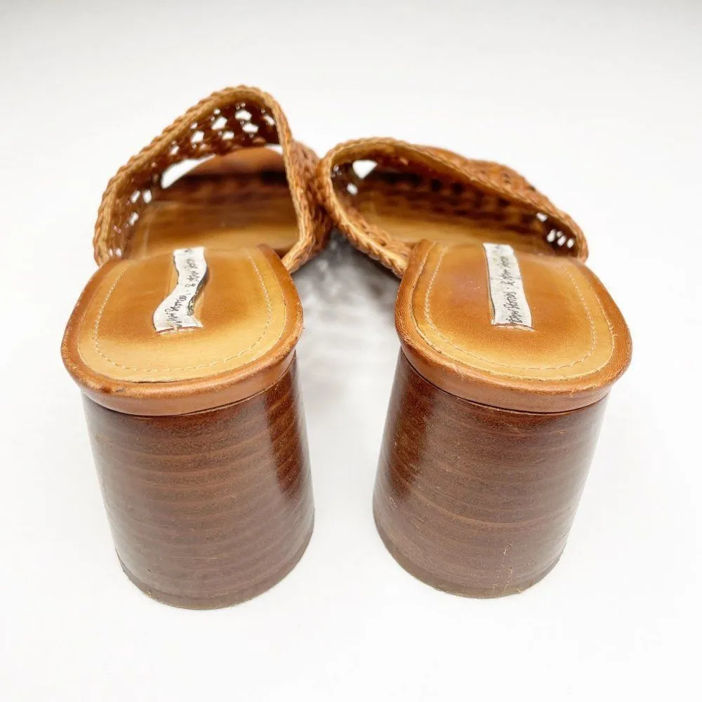 & Other Stories & Other Stories Woven Leather Heeled Mule Sandals Wooden Block Heel Brown 38 - Image 6
