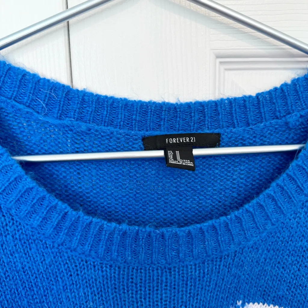 Forever 21 Sports Jersey Oversized Sweater Blue and White Number 68 Sz MEDIUM - Image 2