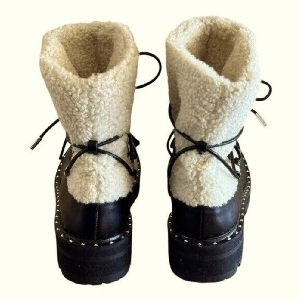 AQUA Fuzz Women’s Leather Lug Sole Sherpa Lace Up Winter Boot Black Size 6.5 - Image 8