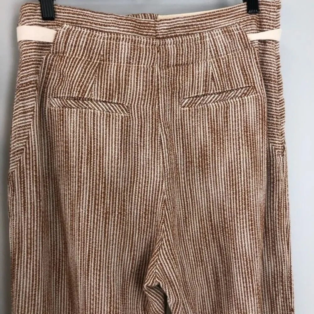 FREE PEOPLE Neutral Striped Caraway Light at Sunrise Cotton Crop Pants Sz 8 - Image 9