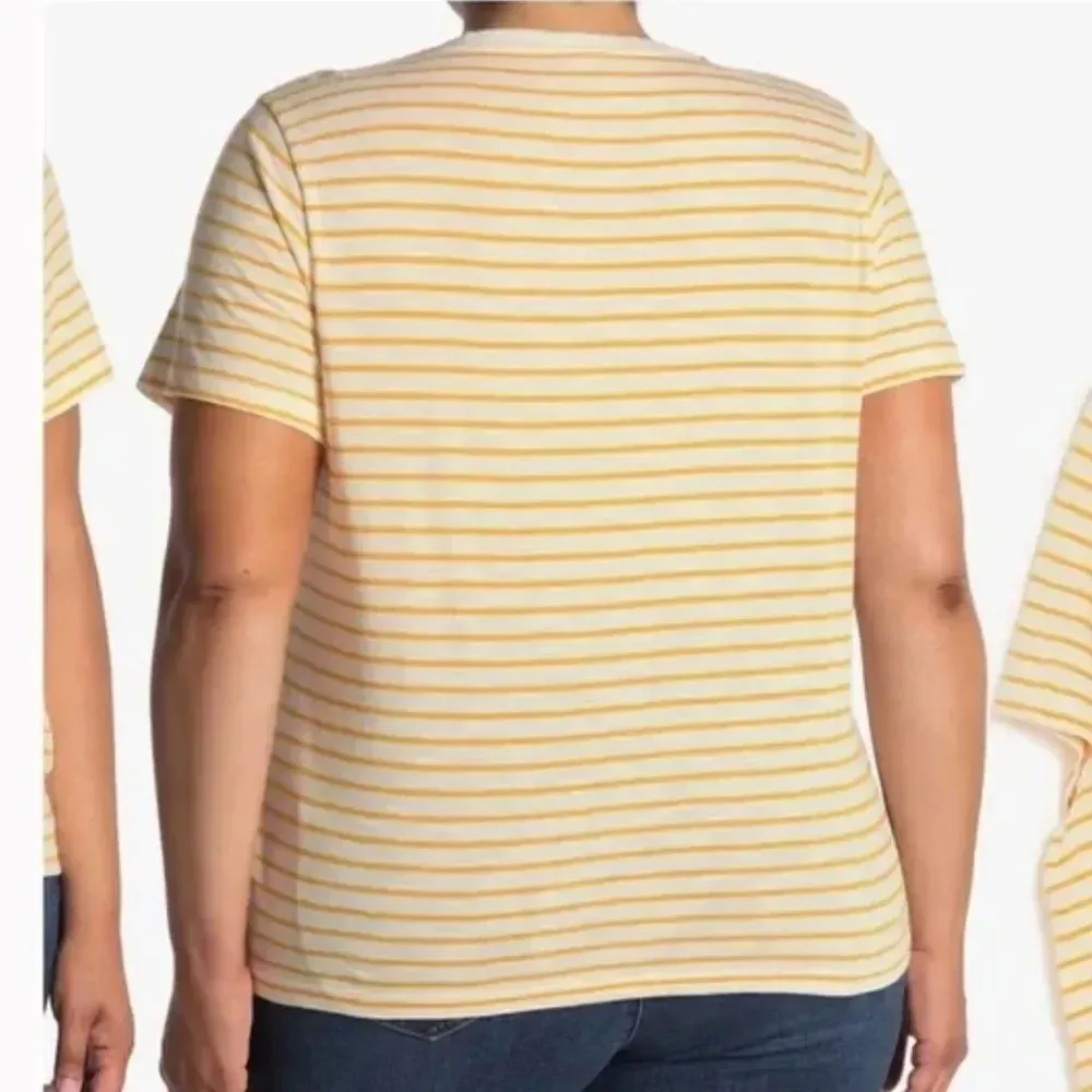 Madewell Theresa Striped Short Sleeve V Neck Top In Pollen Yellow Cotton Size 2X - Image 2