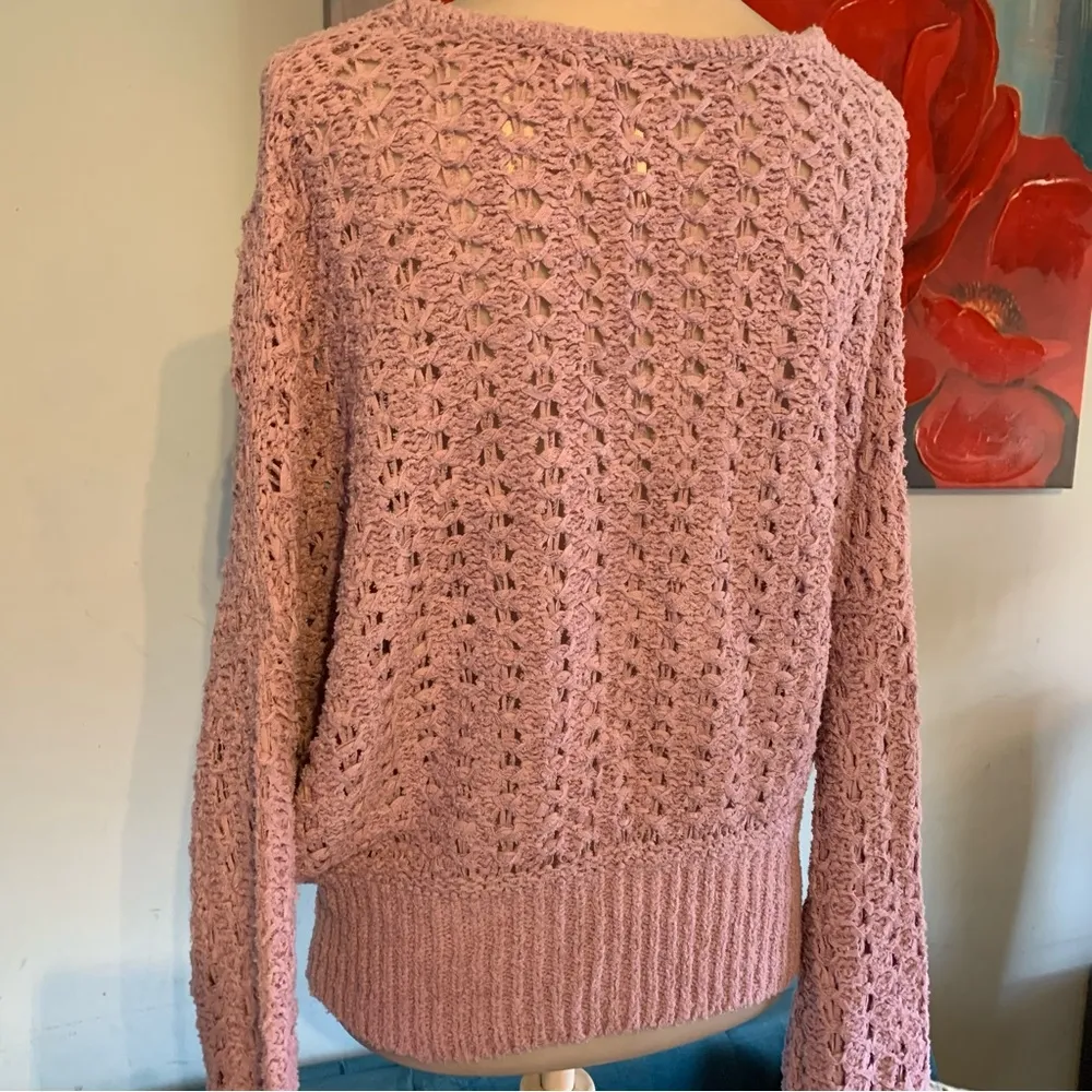 Free People Best Of You Sweater Womens V-Neck Purple Lilac Open Knit M Medium - Image 3