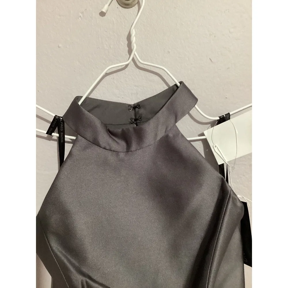 Alfred Sung D772 High Neck Cut Out Formal Bridesmaid Long Dress Caviar Gray - Image 7