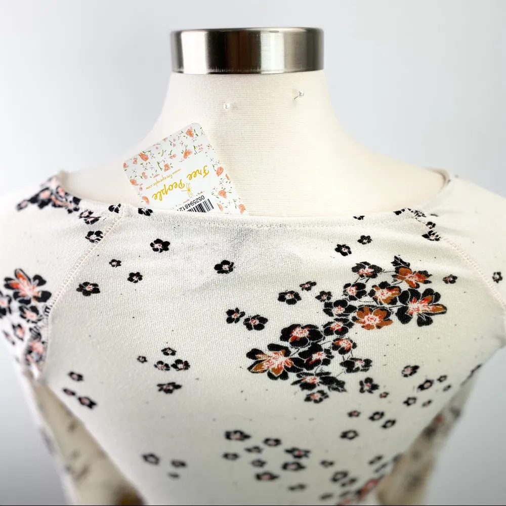 Free People NWT To The Tropics Bodycon Top - Cream Tea Floral Print, Size XS - Image 10