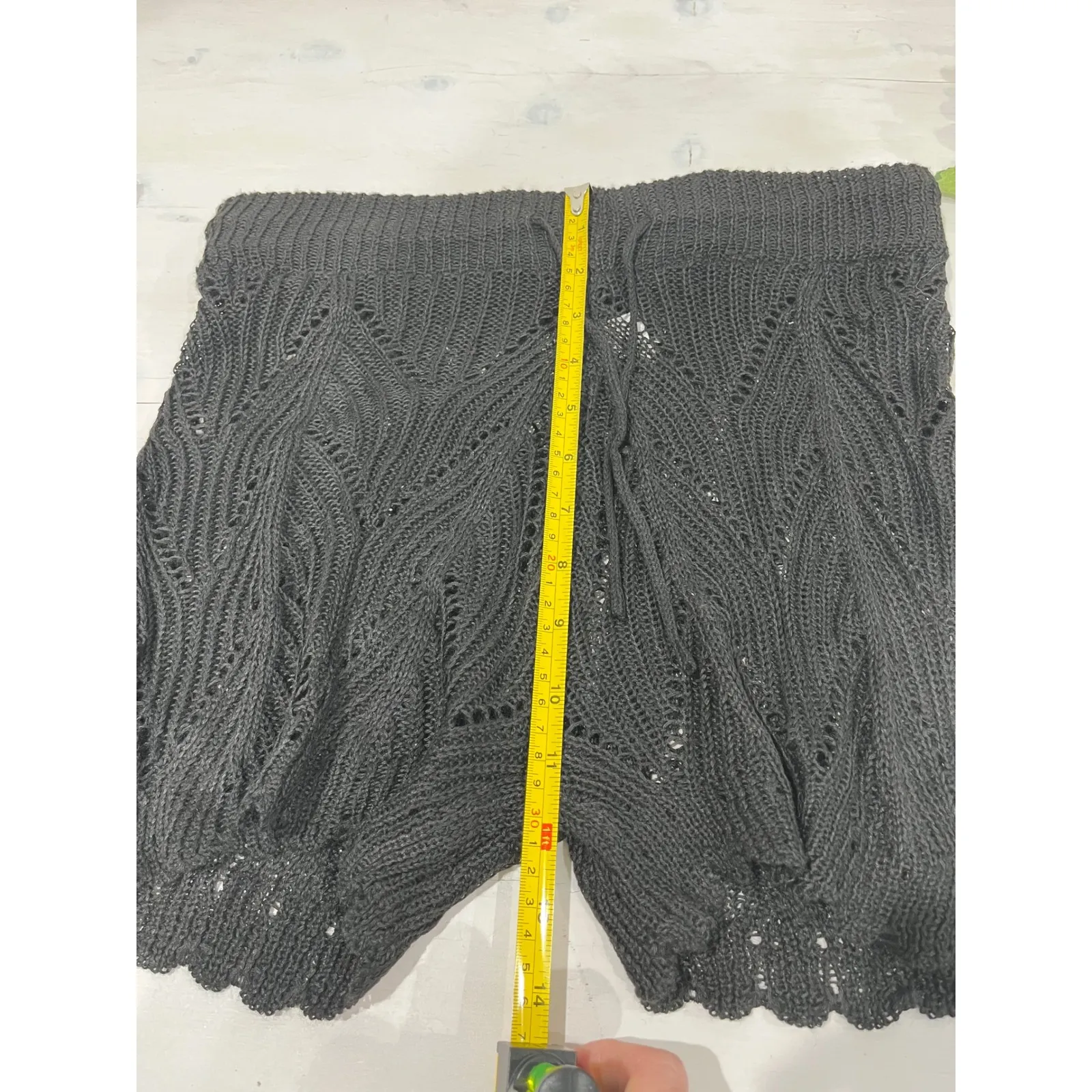 Black‎ Crochet Knit Shorts Drawstring Waist Summer Beach Cover Up Women's Black Size L - Image 5