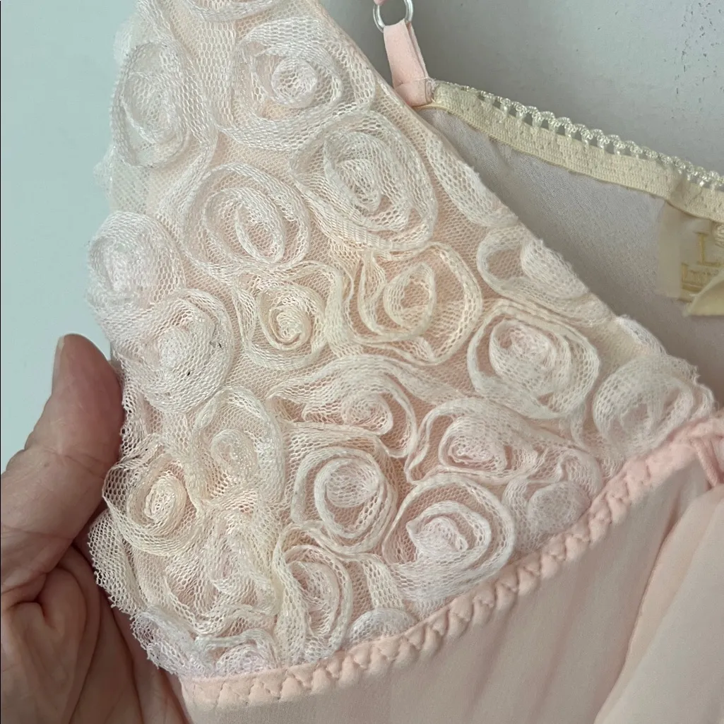 Y2K LA INTIMATES PRETTY IN PINK CHIFFON BABYDOLL NIGHTIE w/ROSEBUDS & BOW Size M - Image 4