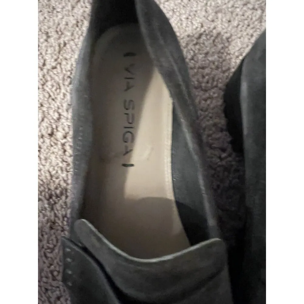 VIA SPIGA SUEDE TASSELED SLIP ON WOMAN'S BROWN COMFORT CHUNKY HEELS LOAFERS Sz 6 - Image 7