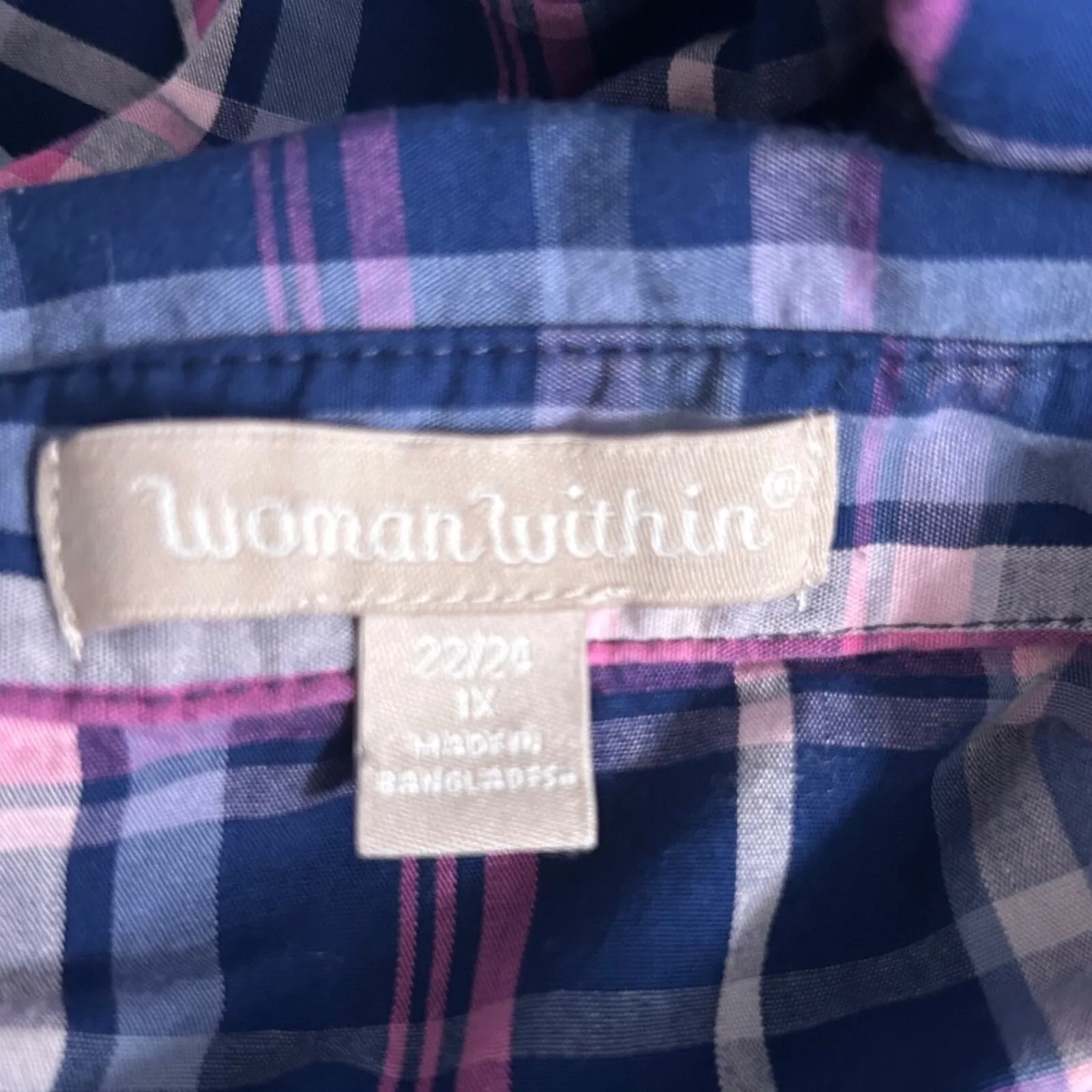 Woman Within Plaid Button‎ Up Top Blue 1X - Image 6