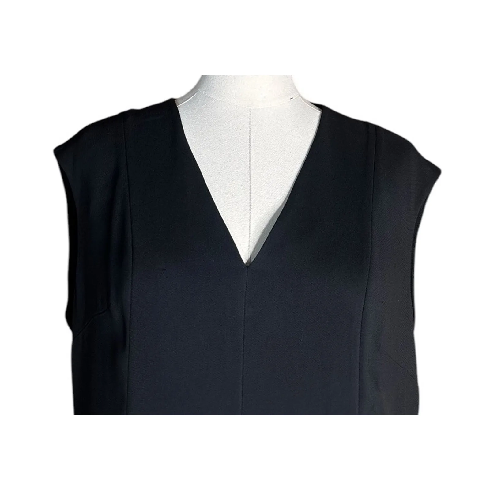 St John Black Viscose Sleeveless V Neck Fit & Flare Dress Cocktail Party Size 10 - Image 2