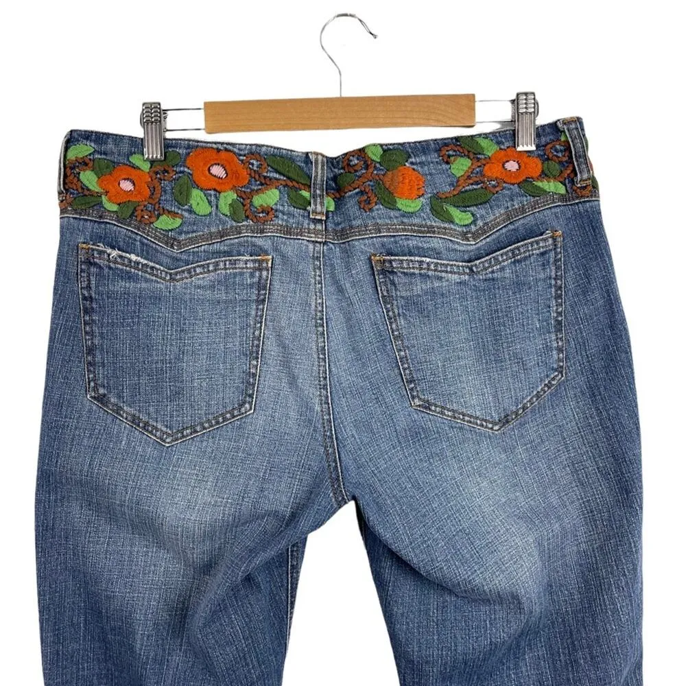 VTG Lei Y2k Blue Denim Low Rise Ashley Jeans Orange Floral Boho Embroidery 15 - Image 10