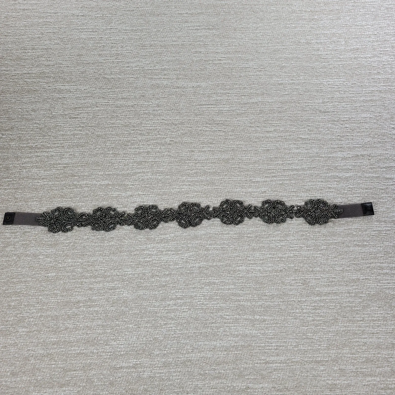 VTG Beaded Belt Womens Gunmetal Gray Stretch Elastic Wide Waist Snap Closure - Image 3