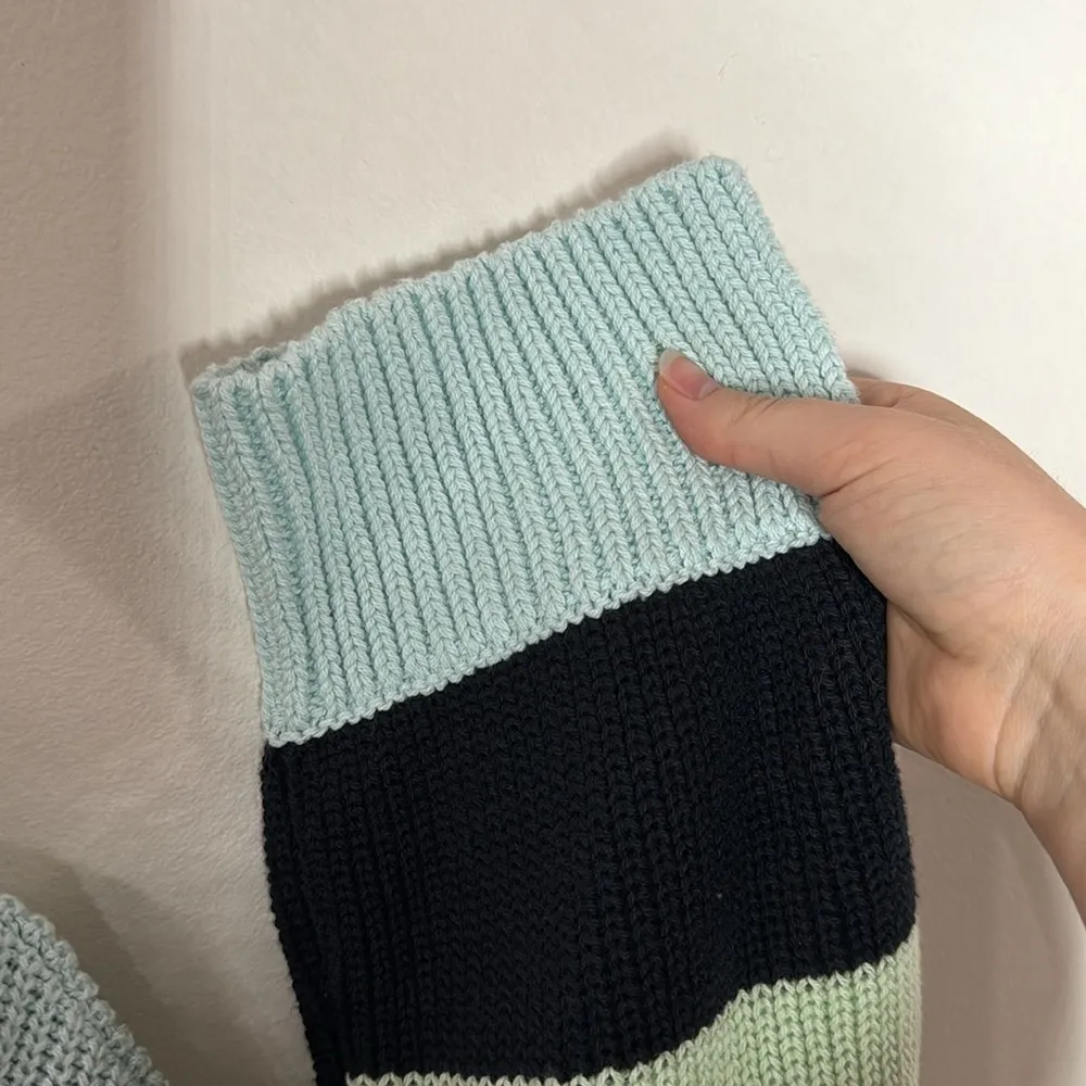 Adyson Parker Starlight Blue Combo Chunky knit striped cotton sweater Size L - Image 6