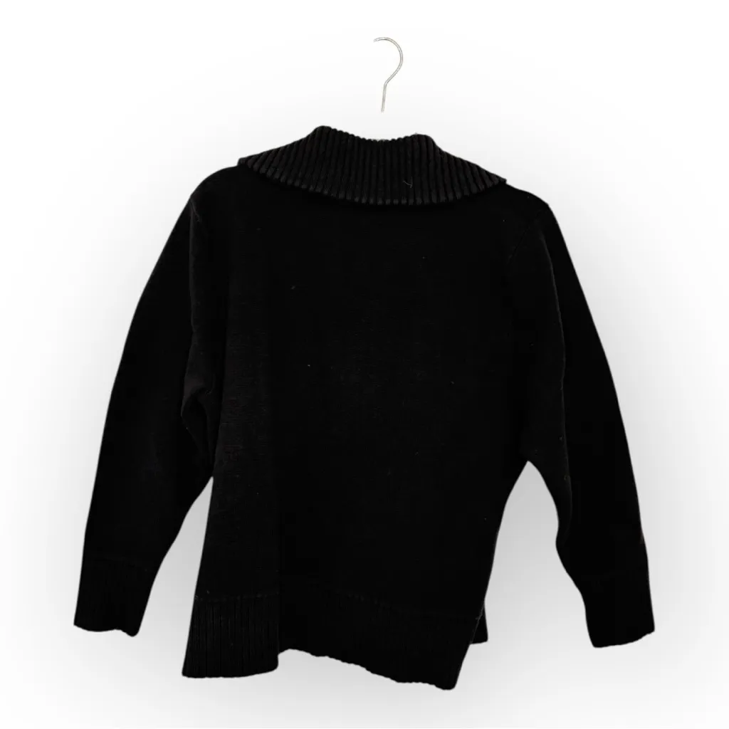 Allison Daley Black Knit Button Front Collar Cardigan Jacket Vintage 90s Large - Image 3