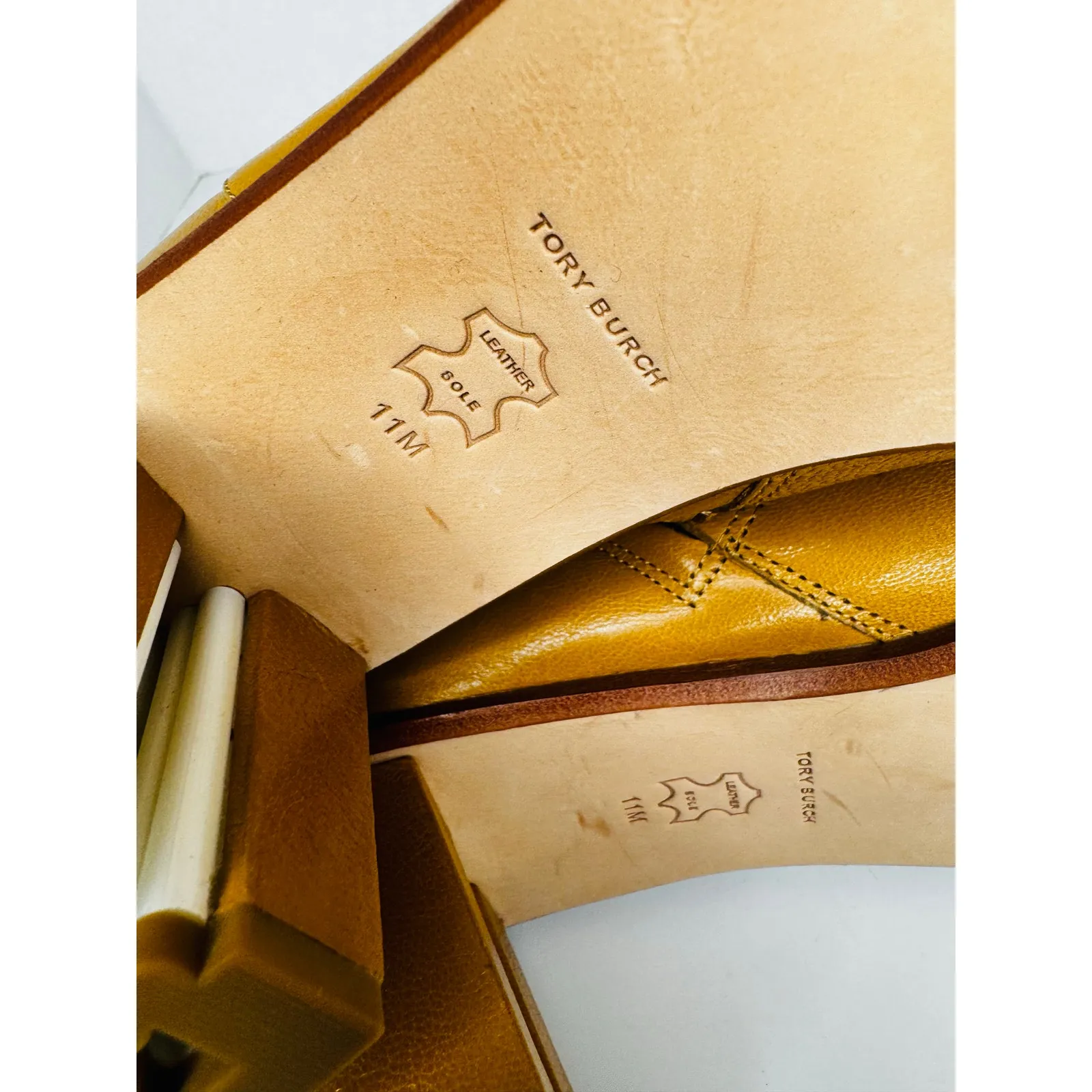 Tory Burch Brown Leather Brooke Booties Stamped Block Heel Ankle Boots Size 11 - Image 6