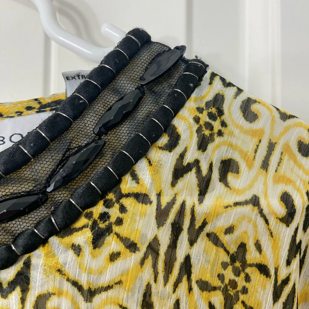 NWOT Sag Harbor women’s yellow black patterned beaded neck loose fit blouse XL - Image 4
