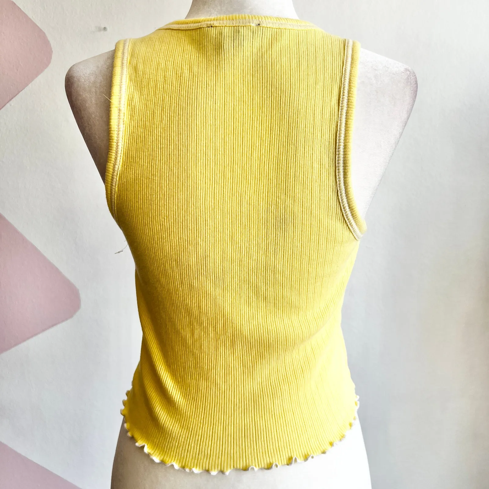 Butter Yellow Ribbed Tank Top, Clean Girl Minimalist Y2K Retro Coquette Medium‎ - Image 3