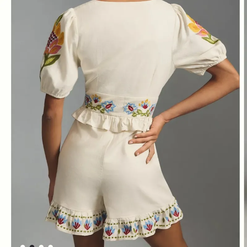 Farm Rio Embroidered Peplum Romper - Image 3