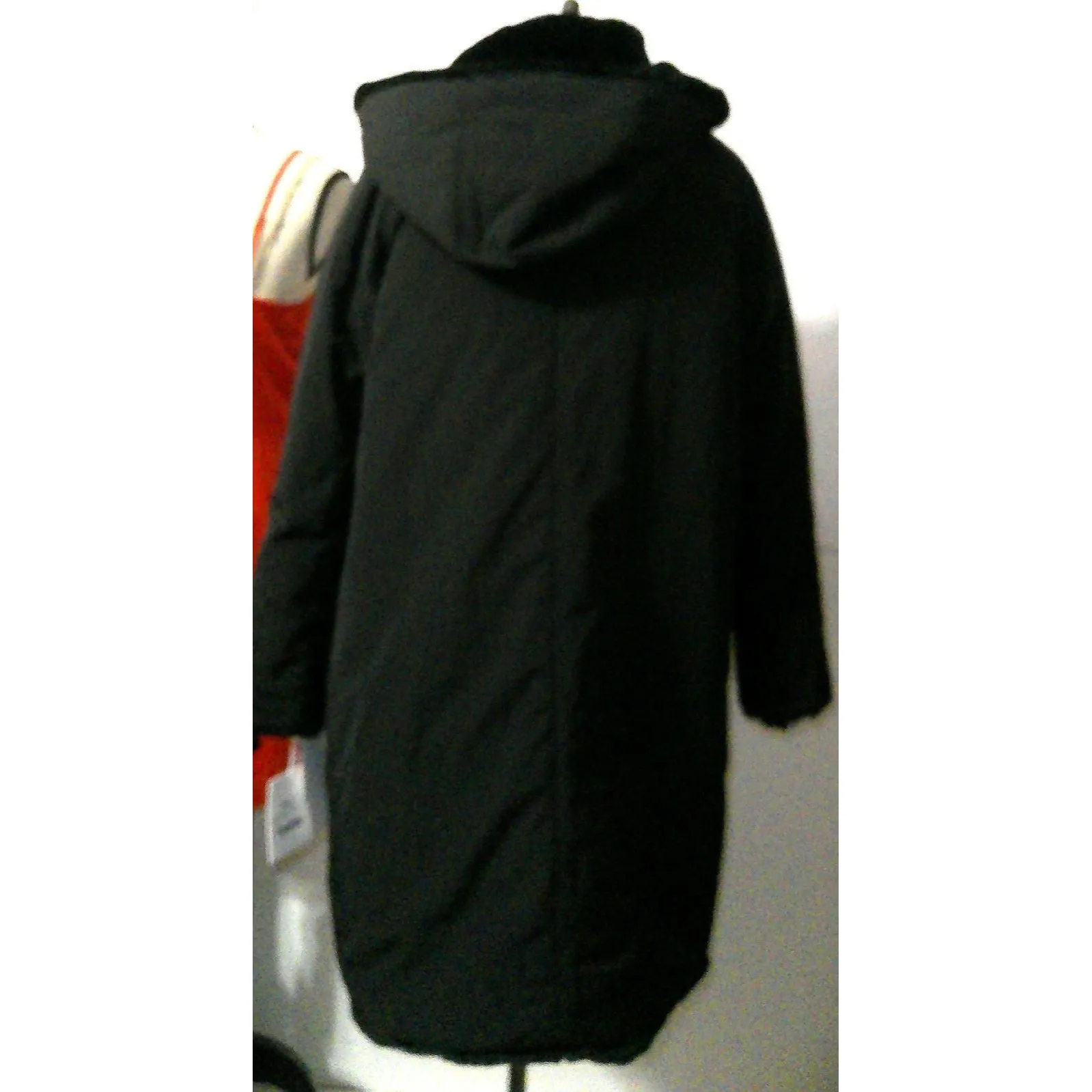 NWT $675 Jane Post S Womens Reversible Cocoon Coat Faux Fur Black Soft Warm Hood - Image 2