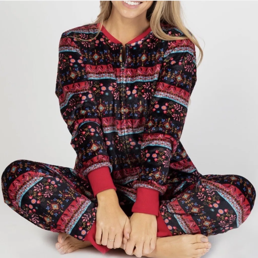 Natural Life Velour Fleece Lined Onesie Pajamas Jumpsuit XS/Small - Image 2