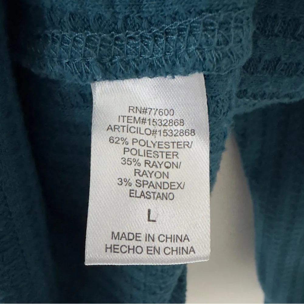 Revolve Chaser Teal Hooded Sweater Top Waffle Knit pullover long sleeve hood L - Image 9