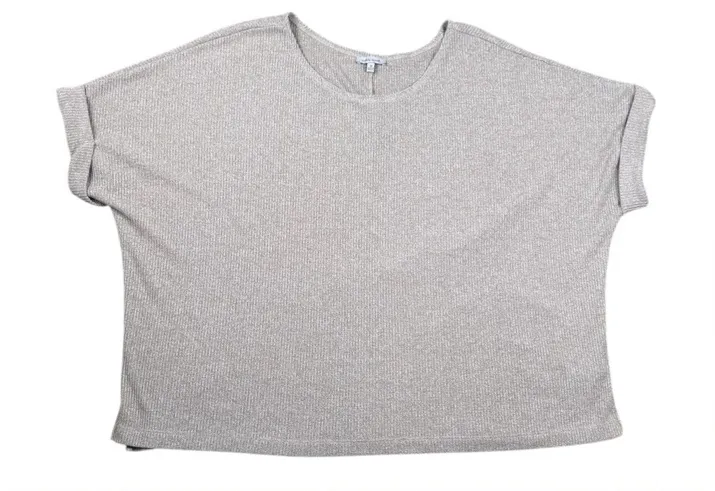 White Birch Oversized Relaxed Fit Heathered Tan Dark Khaki Ribbed Sweater Top 1X - Image 1