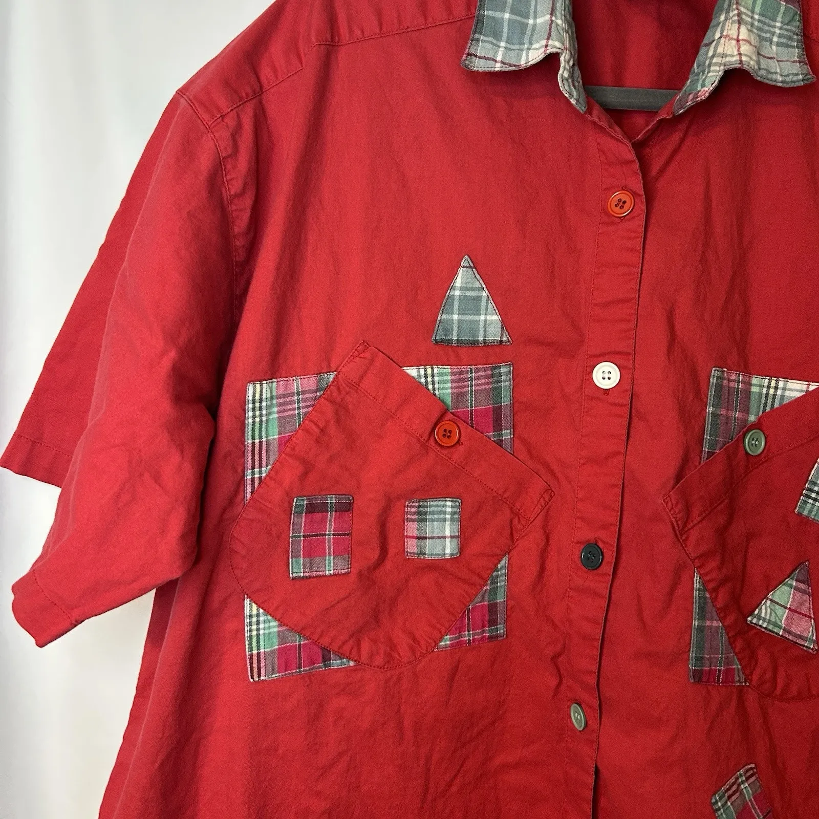 Chandni Red Oversized Button Shirt Nightshirt One‎ Size Fits Most Short Sleeve - Image 3