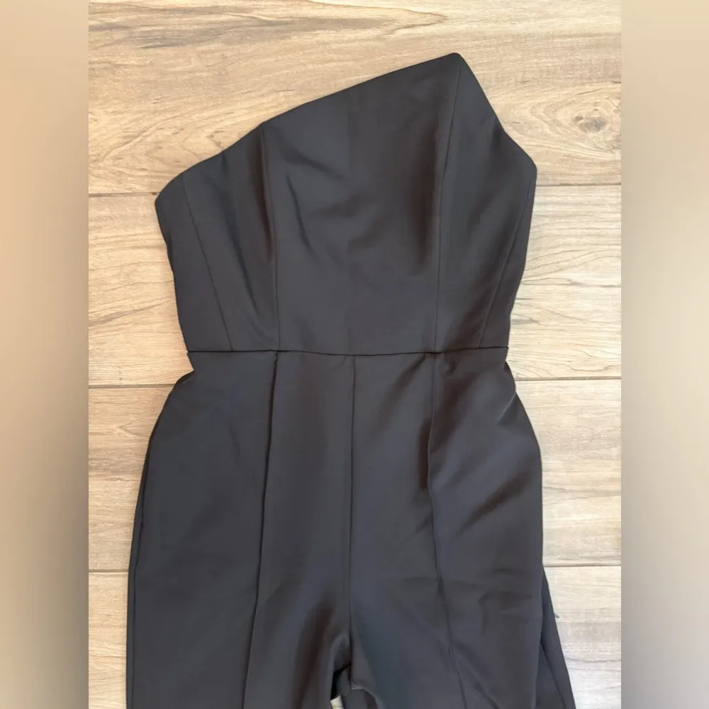 NWT Milly Atlas Cady Asymmetric Neck Jumpsuit Black Strapless Wide Leg Sz 4 $450 - Image 9