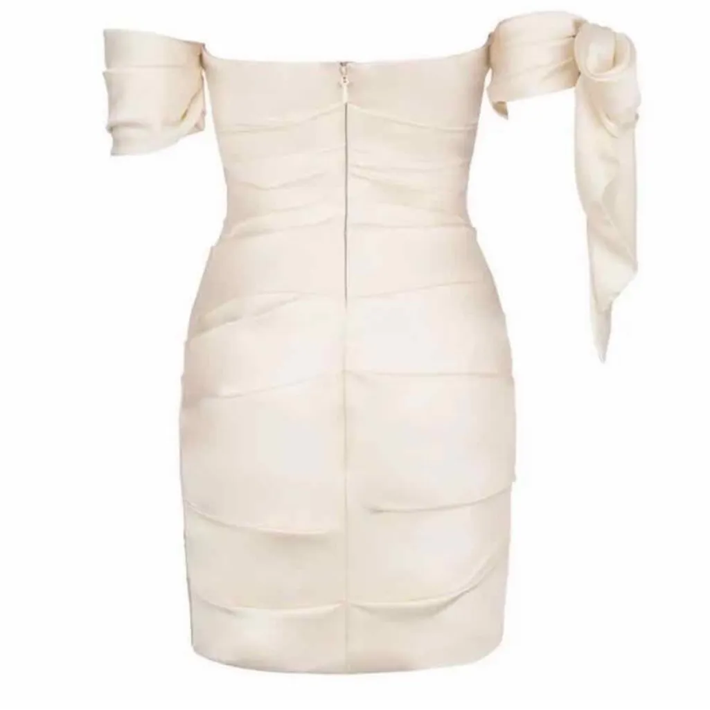 House of CB Joy Ivory Satin Off‎ Shoulder Tie Dress NWOT size XS - Image 13