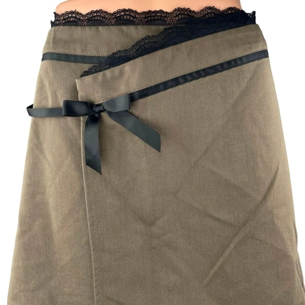 Cider Women's Tan Black Lace Bow Knot Mid Rise A Line Wrap Mini Skirt Size S - Image 5