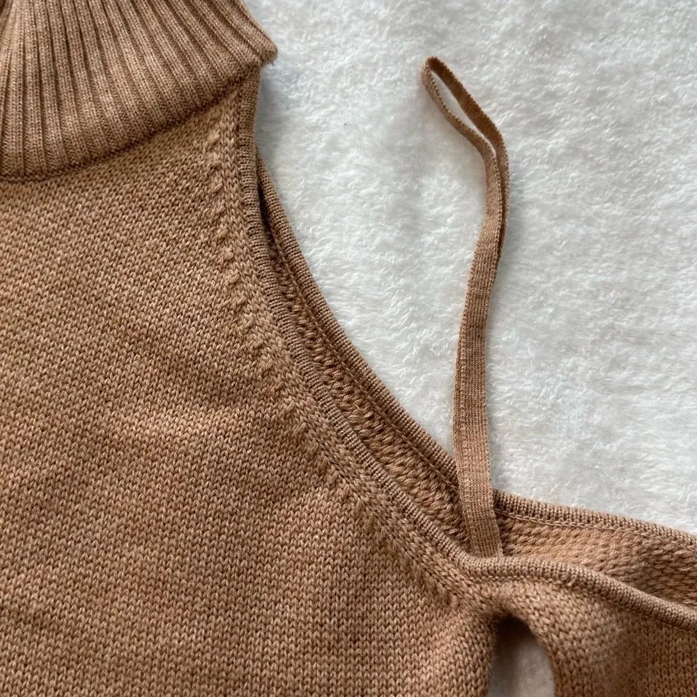 Jonathan Simkhai Loopy Yarn Cold Shoulder Pullover Tan Turtleneck Sweater - Image 7