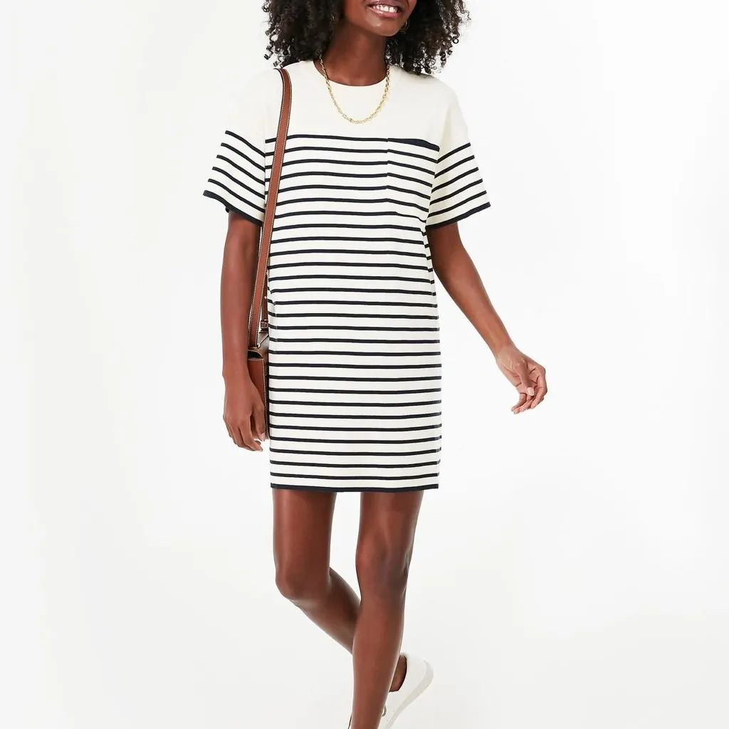 Tuckernuck Navy Striped Frenchie Knit Dress Small Cotton Nautical Classic White - Image 10