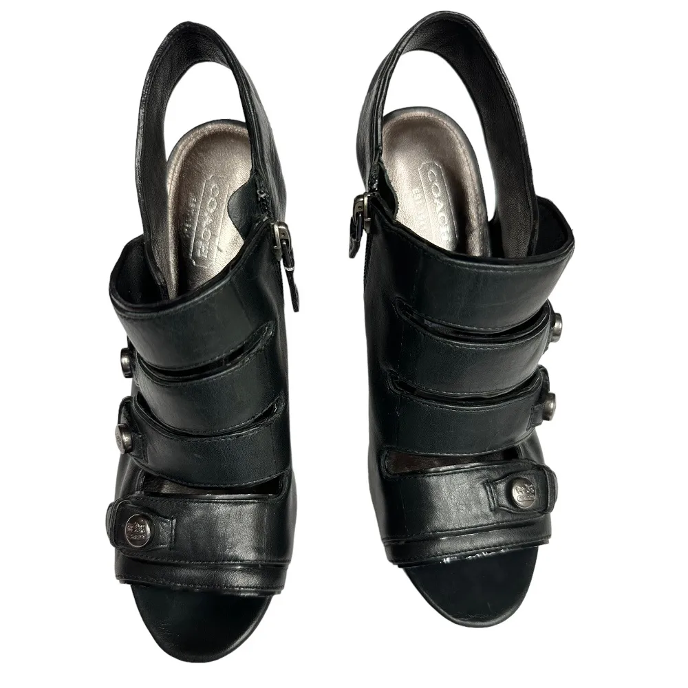 COACH SANDRA CALF BLACK LEATHER OPEN TOE‎ STRAPPY HEELS PLATFORM Size 6.5 - Image 6