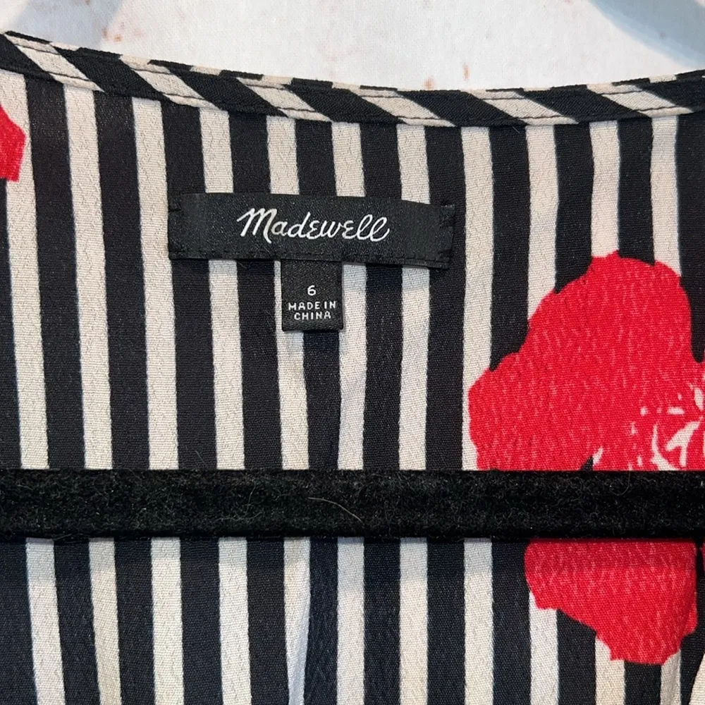 Madewell Dress Womens 6 Ruffle Wrap Dress Candied Orchids Striped Floral career - Image 4